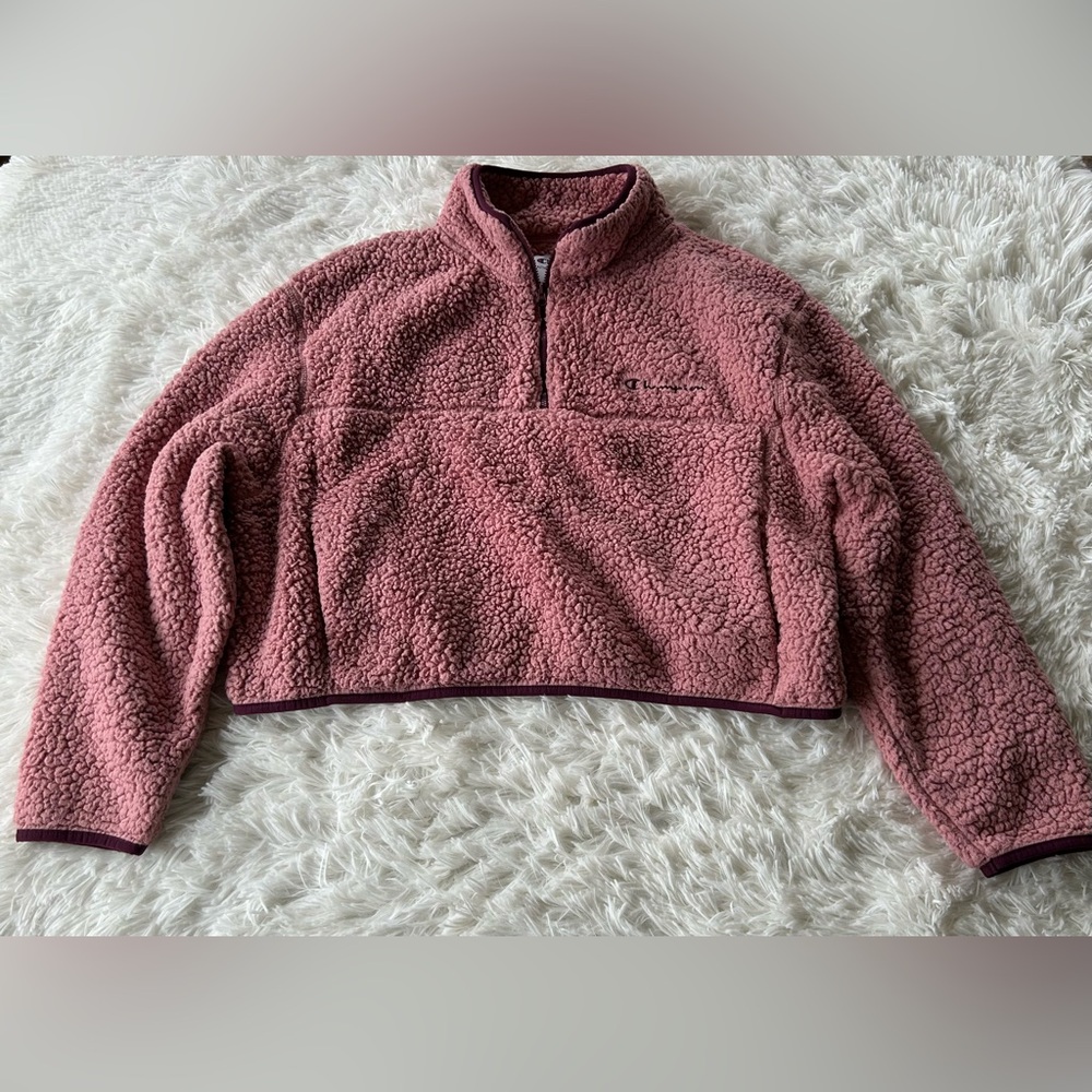 Champion | Pink Cropped Sherpa Sweatshirt